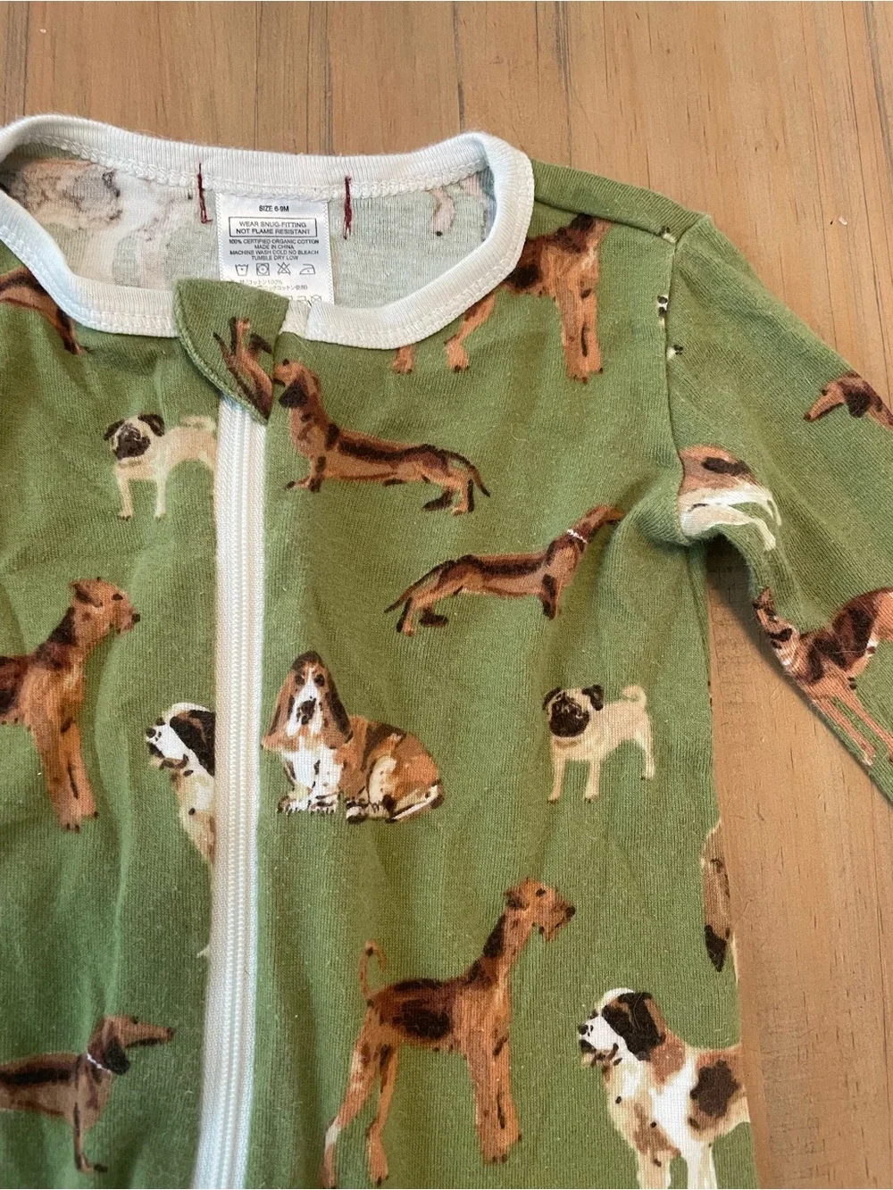 Milkbarn Baby 6-9M Olive Green Dog Print Zip Up Romper Sleeper Puppies